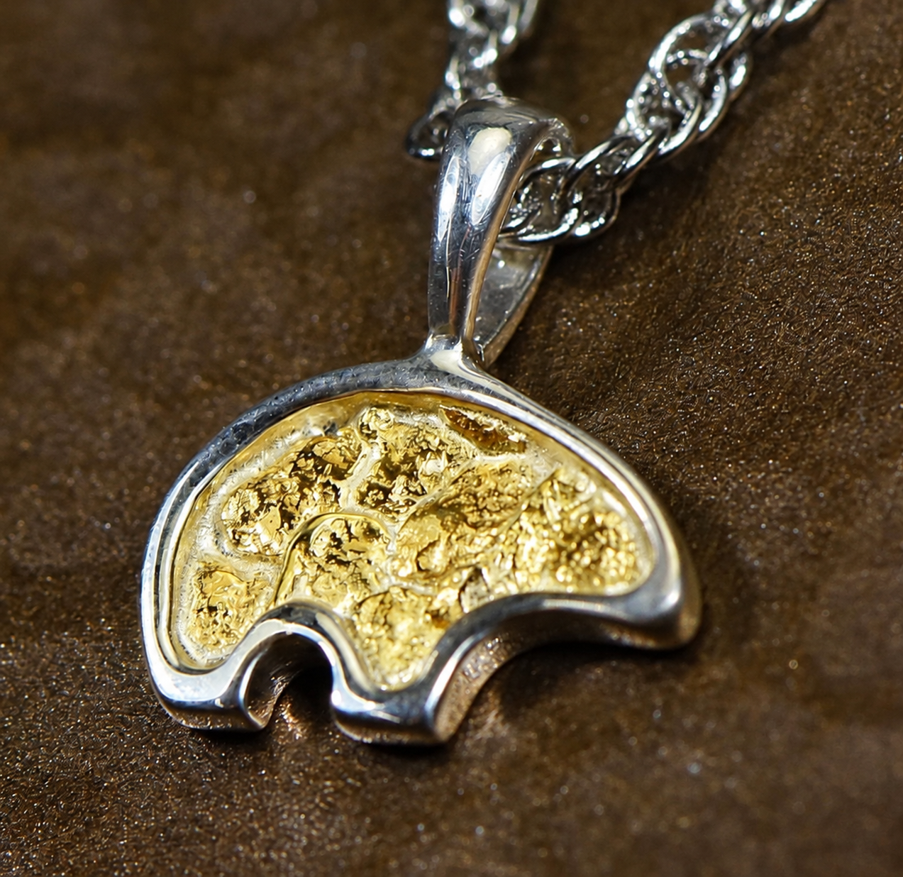 Silver Bear Gold Nugget Pendant
