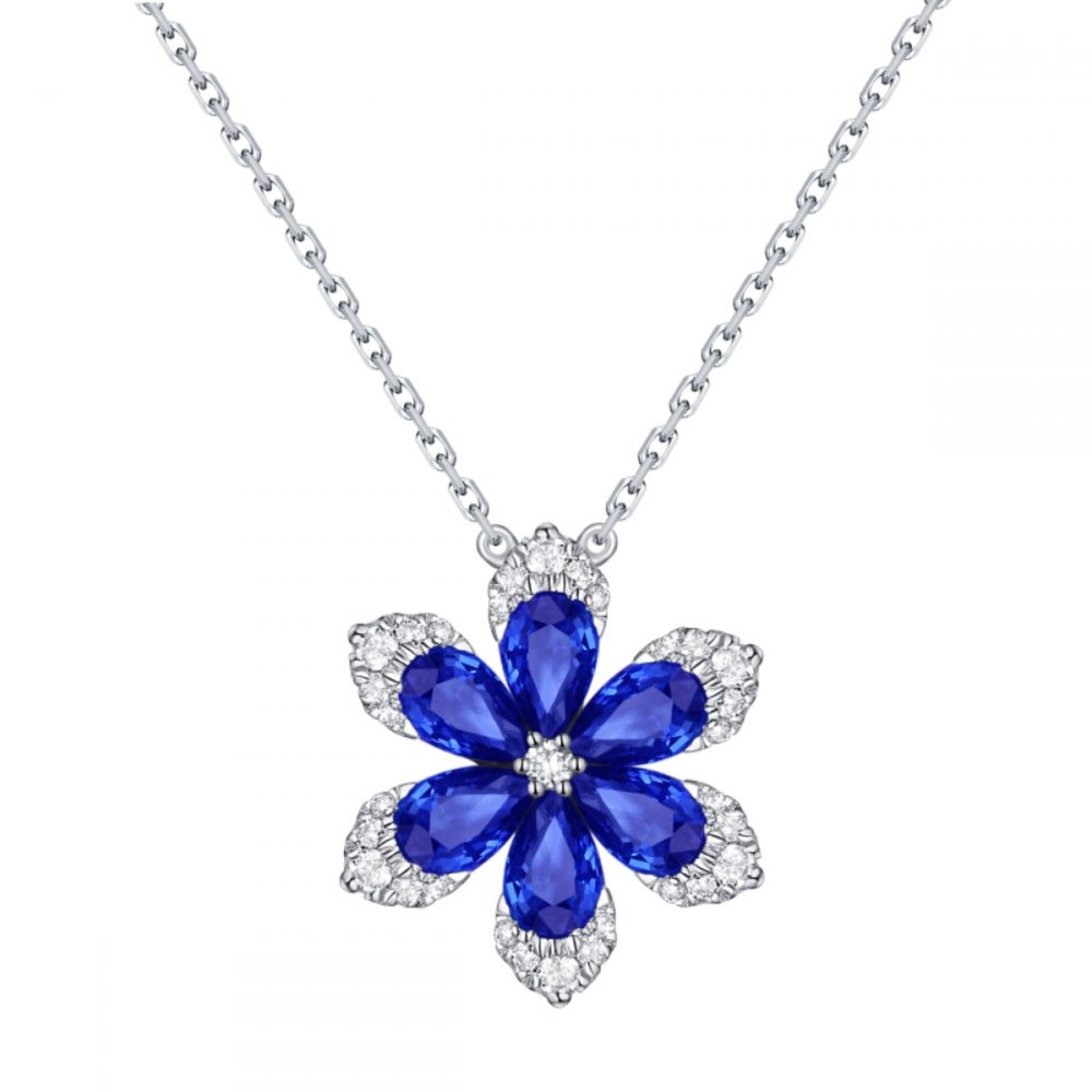 NL28011WBS – 18K White Gold Diamond and Gemstone Necklace, 1.67 TCW