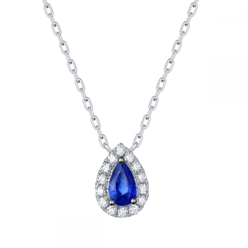 NL35366BSA – 18K White Gold Diamond and Gemstone Necklace, 0.37 TCW