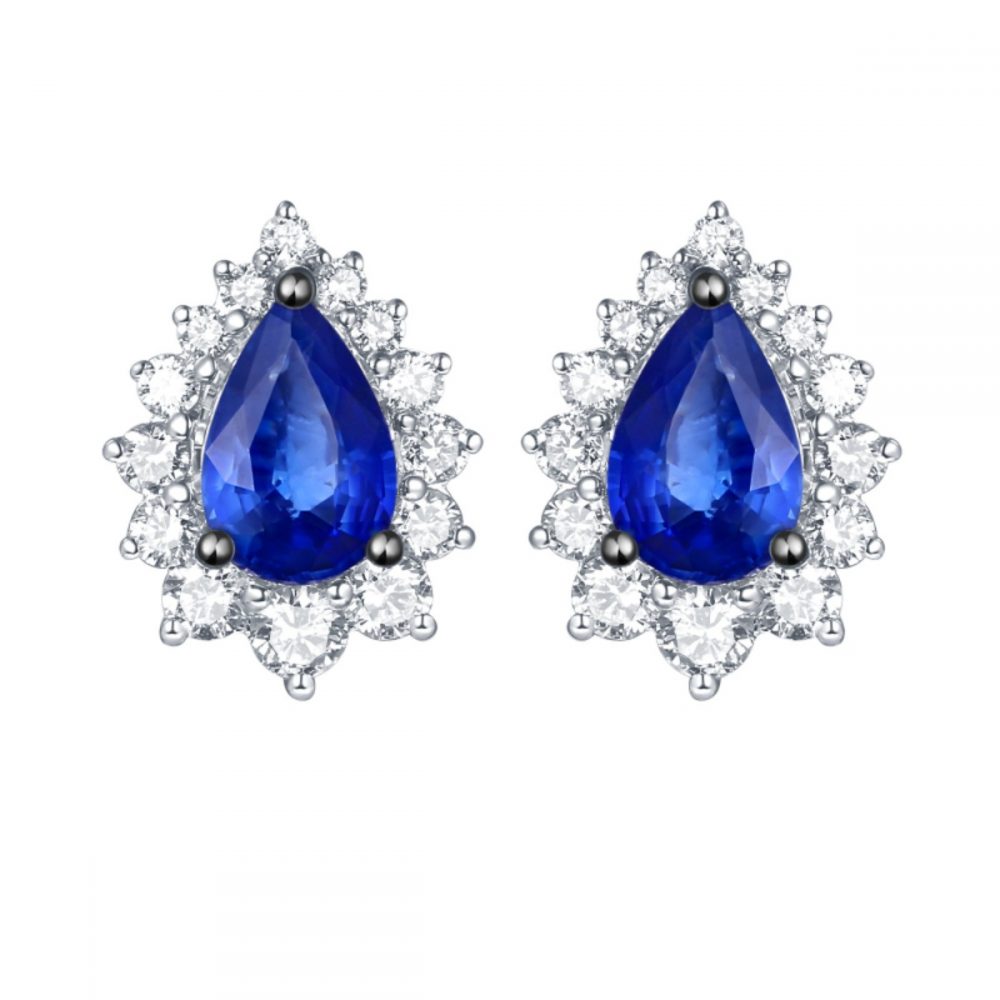 E34912BSA – 18K White Gold Diamond and Gemstone Earring, 1.29 TCW