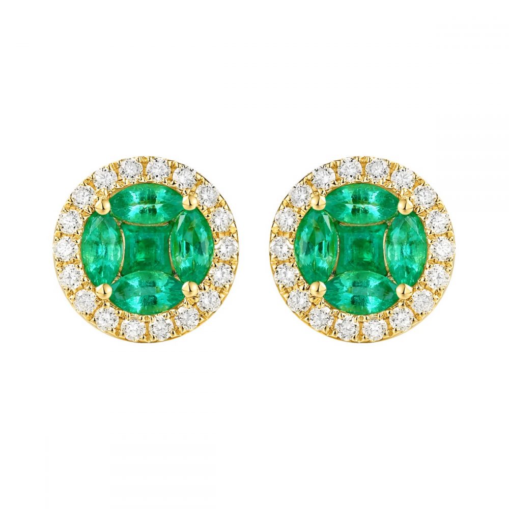 E36362EME – 18K Yellow Gold Diamond and Gemstone Earring, 1.13 TCW
