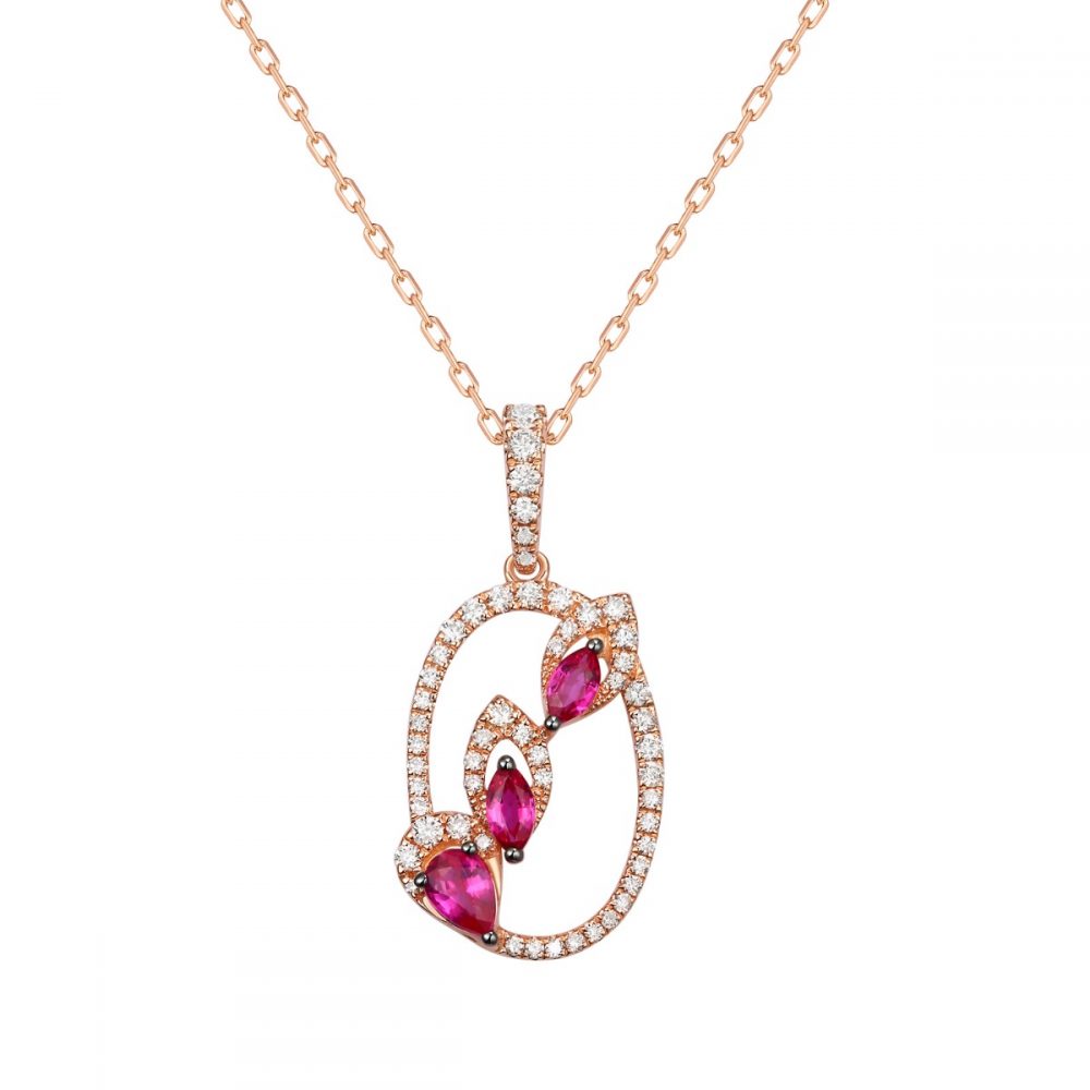P36420RUW – 18K Rose Gold Diamond and Gemstone Pendant, 0.68 TCW