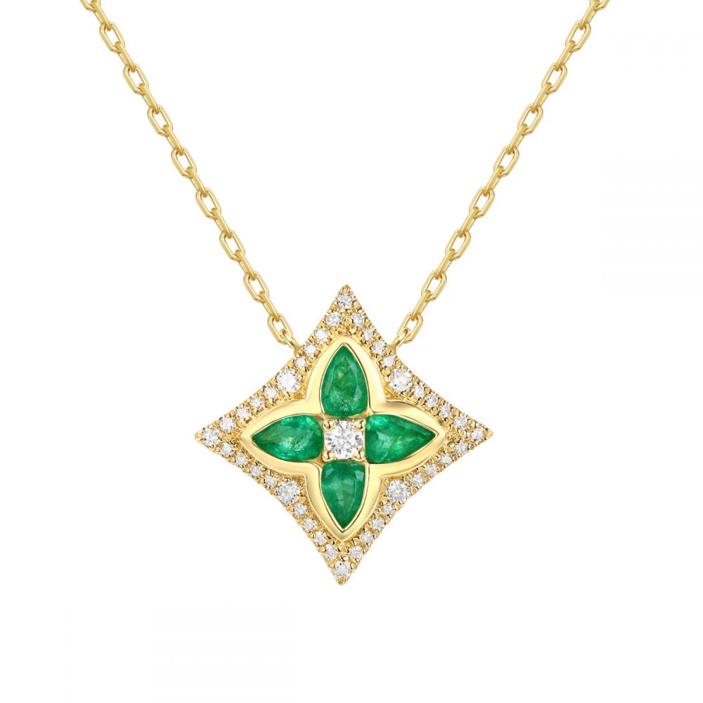 NL36381WEM – 18K Yellow Gold Diamond and Gemstone Necklace, 0.67 TCW