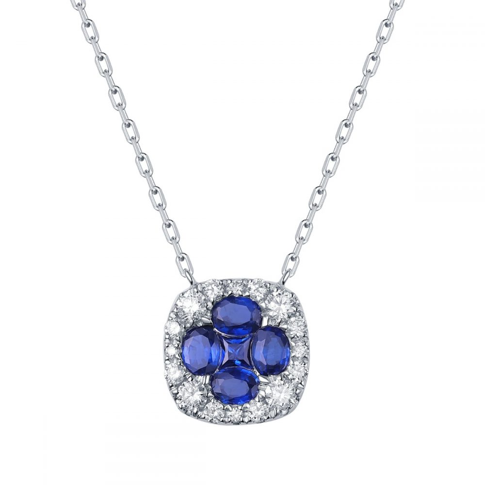 NL36406BSA – 18K White Gold Diamond and Gemstone Necklace, 1.39 TCW
