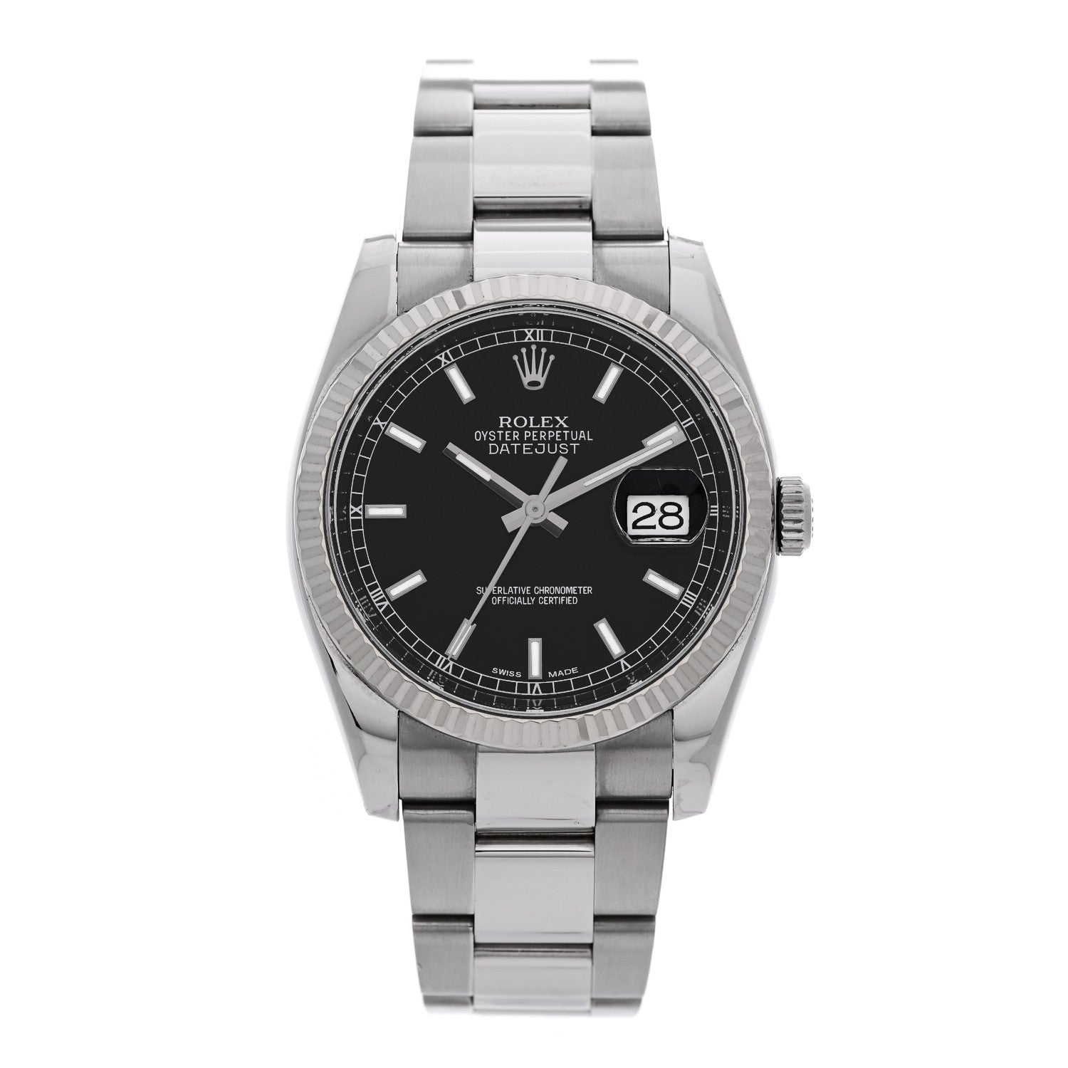 Rolex Stainless Steel 18K White Gold 36mm Oyster Perpetual Datejust Watch Black 116234 — representative example