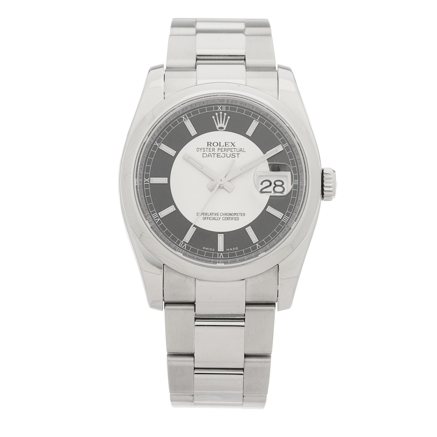 Rolex Stainless Steel 36mm Oyster Perpetual Datejust Watch Tuxedo 116200 — representative example