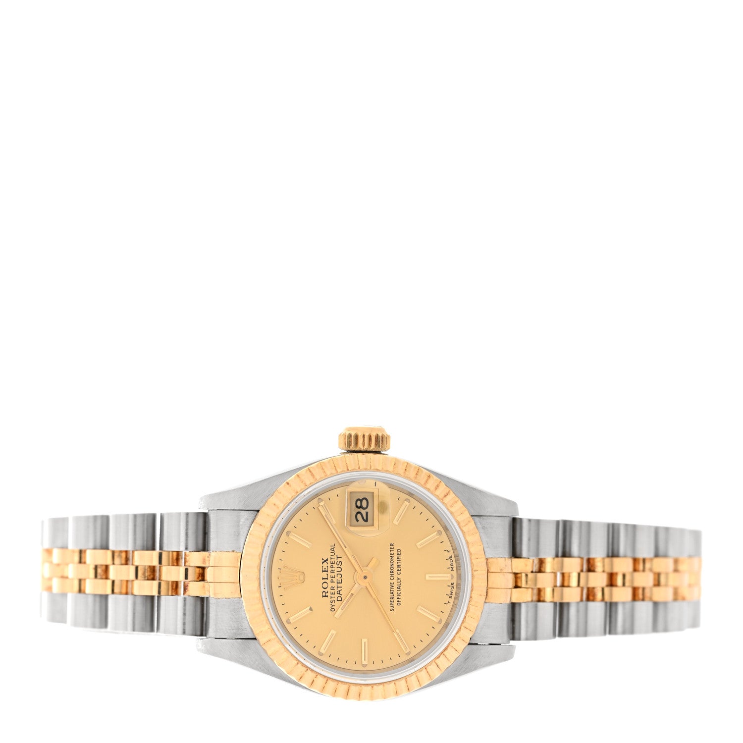 Rolex Stainless Steel 18K Yellow Gold 26mm Oyster Perpetual Datejust Watch Champagne 69173 — representative example