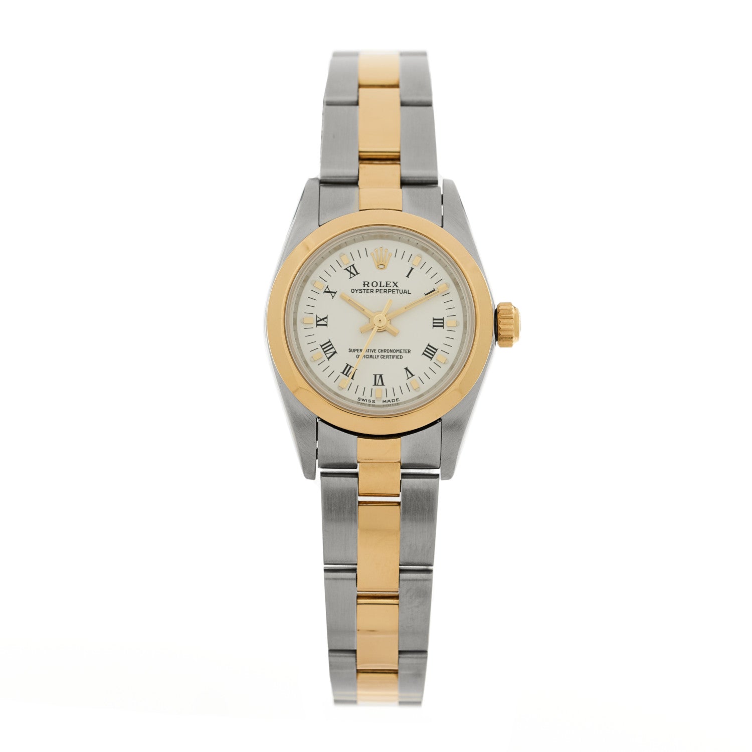 Rolex Stainless Steel 18K Yellow Gold 24mm Oyster Perpetual Watch White Roman 76183 — representative example