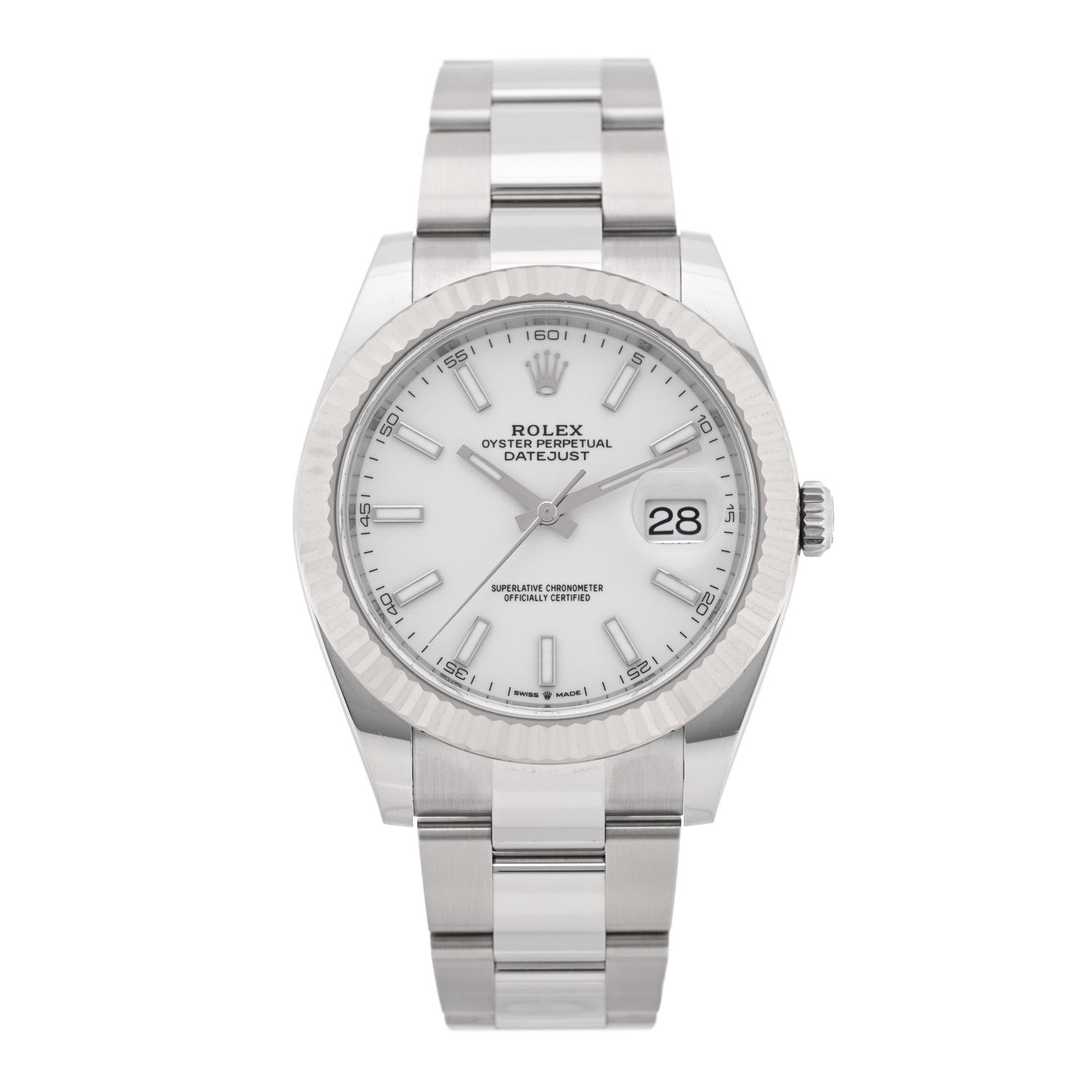 Rolex Stainless Steel 18K White Gold 41mm Oyster Perpetual Datejust Watch Silver 116334 — representative example