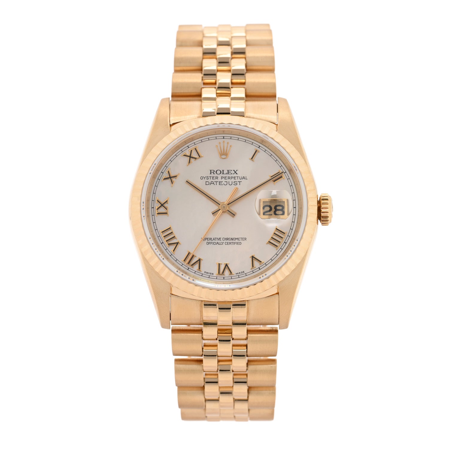 Rolex 18K Yellow Gold Mother of Pearl 36mm Oyster Perpetual Datejust Watch 16238 — representative example