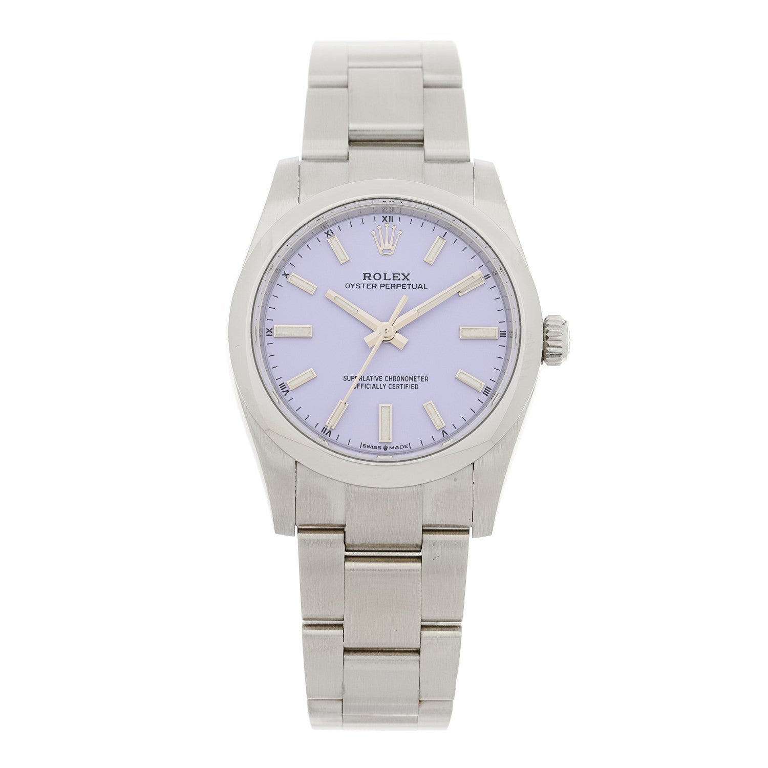 Rolex Stainless Steel 34mm Oyster Perpetual Watch Lavender 124200 — representative example